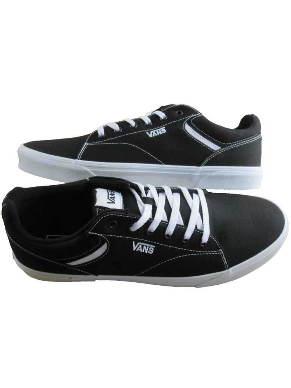 Vans Men's Seldan Canvas Black White Classic Lace Up Skate Shoes size 15 NEW